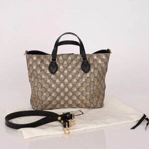 Gucci GG Supreme Monogram Bees Print Mini Tote Bag Beige Canvas Leather
